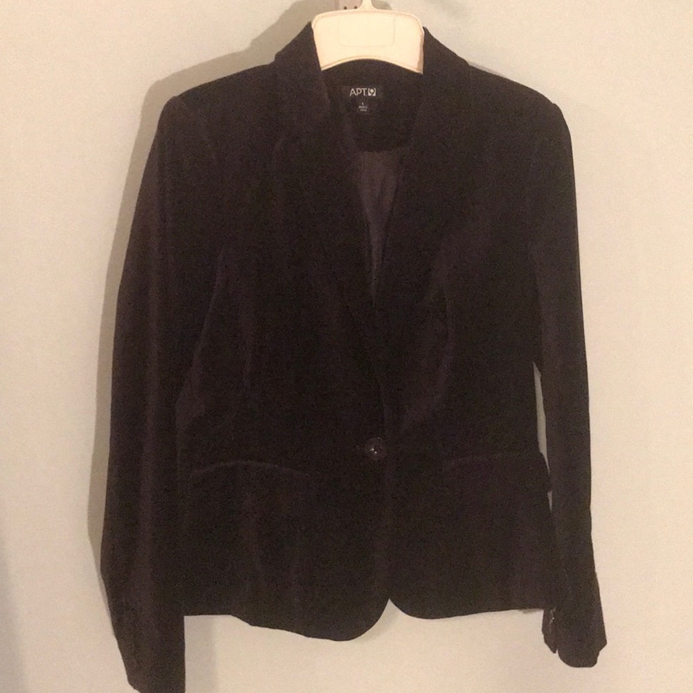 Purple faux velvet fitted blazer